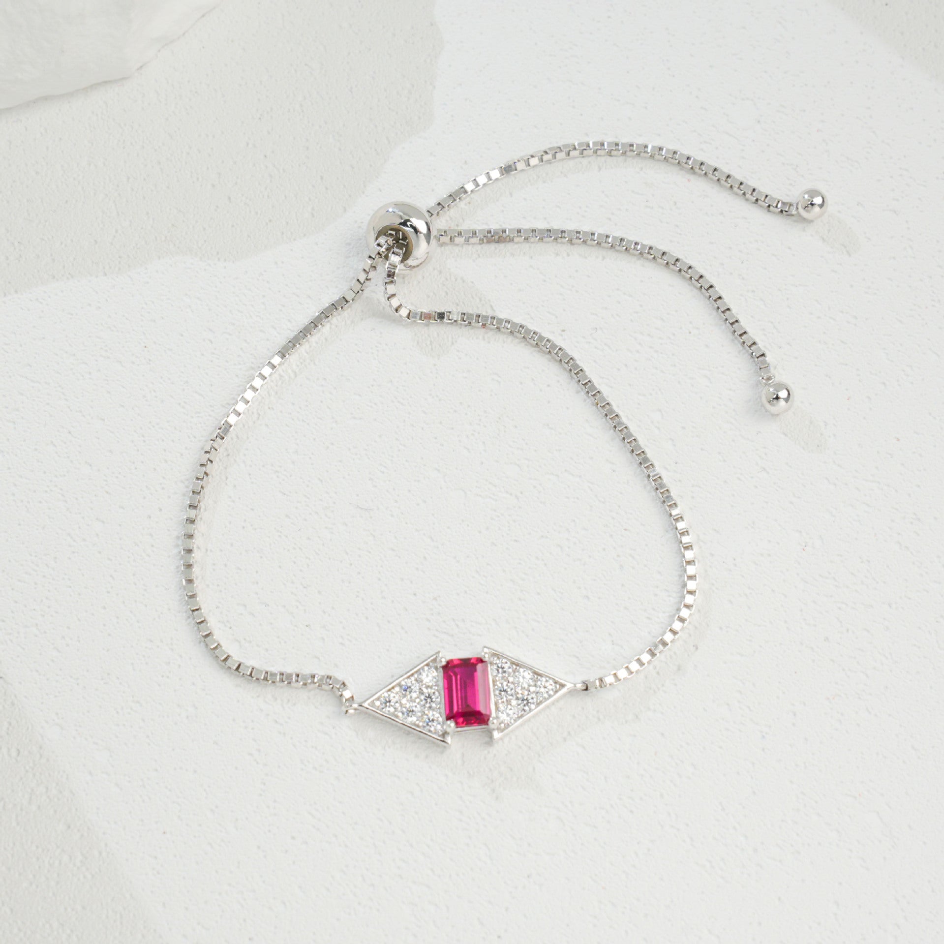 S925 Sterling Silver Lab Ruby Bracelet for Women, Premium Adjustable - Photo 3