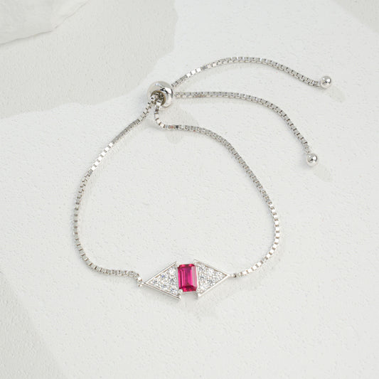 S925 Sterling Silver Lab Ruby Bracelet for Women, Premium Adjustable - Photo 3