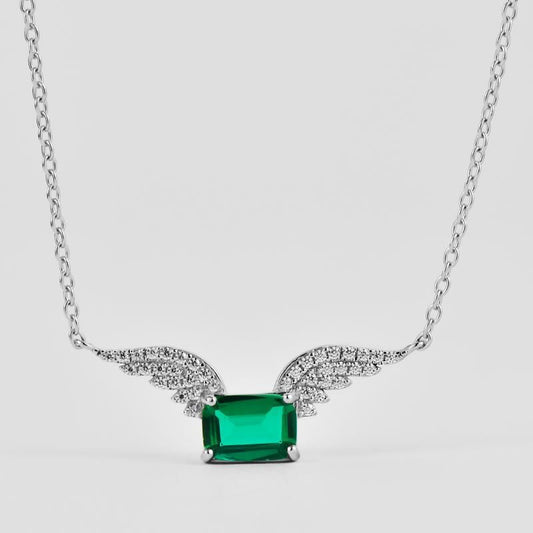 925 Sterling Silver Lab Emerald Angel Wings Choker Necklace, Versatile for Women - Photo 5