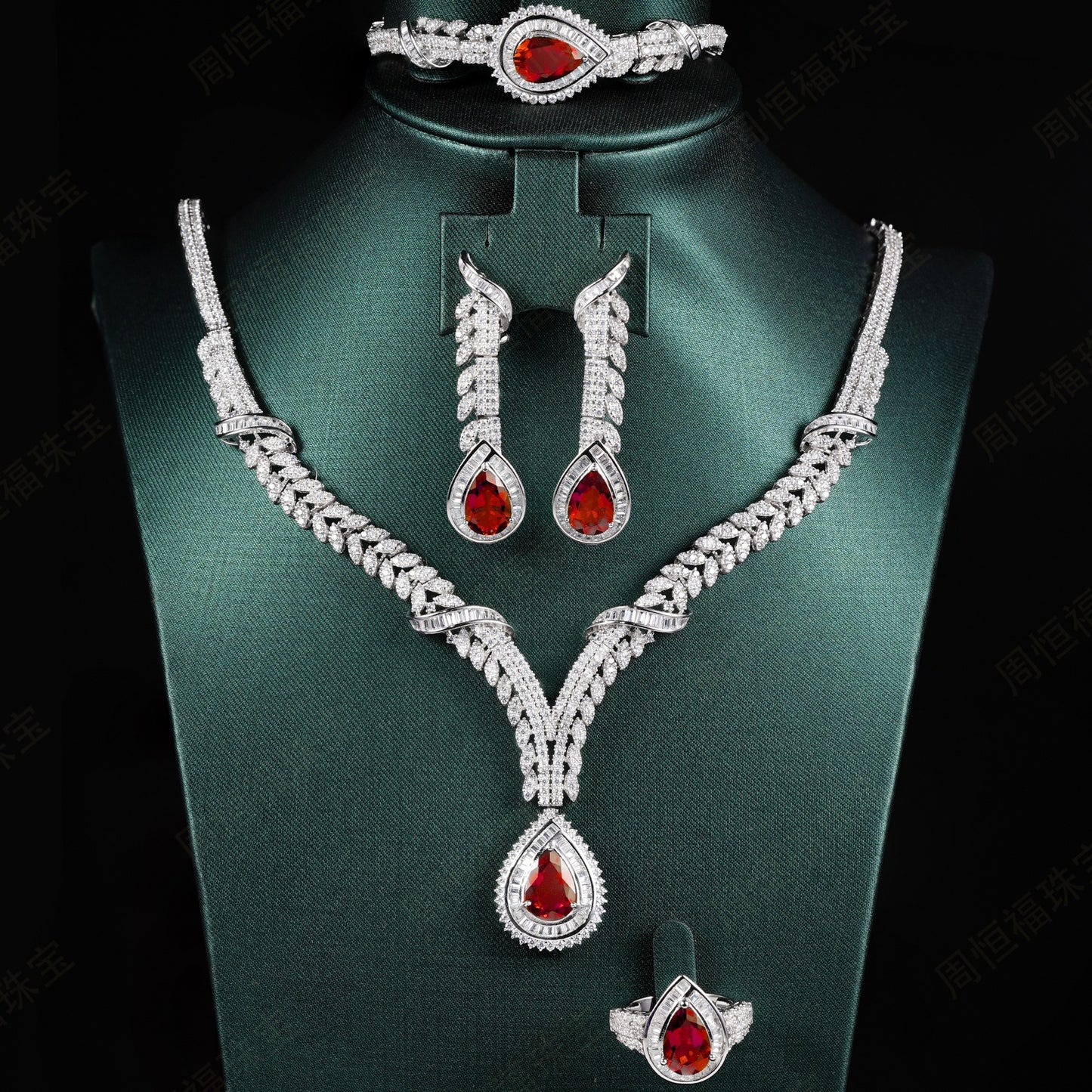 Lab Ruby Set 925 Sterling Silver Keel Stud Earrings, Long Teardrop Vintage - Photo 2