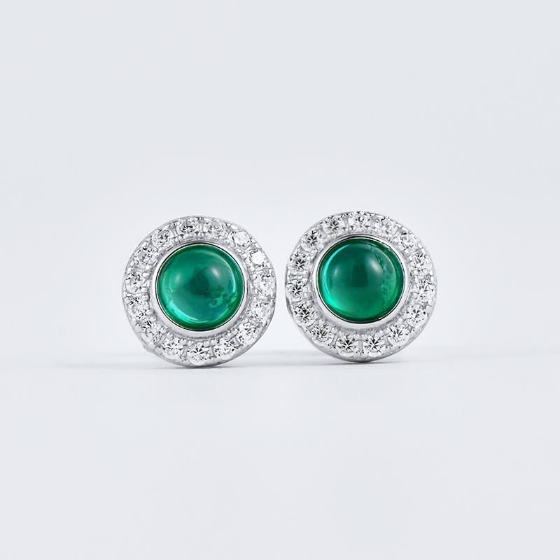 S925 Sterling Silver Lab Emerald Round Earrings for Women, Minimalist Unique - Photo 5