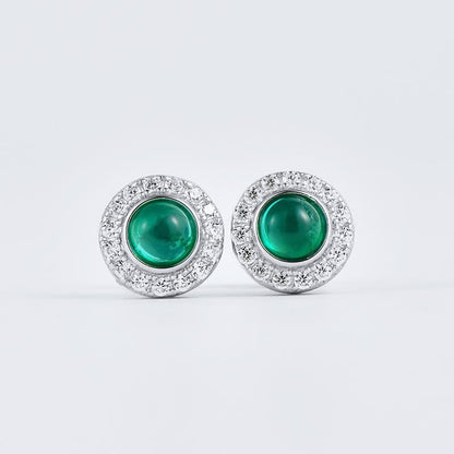 S925 Sterling Silver Lab Emerald Round Earrings for Women, Minimalist Unique - Photo 5