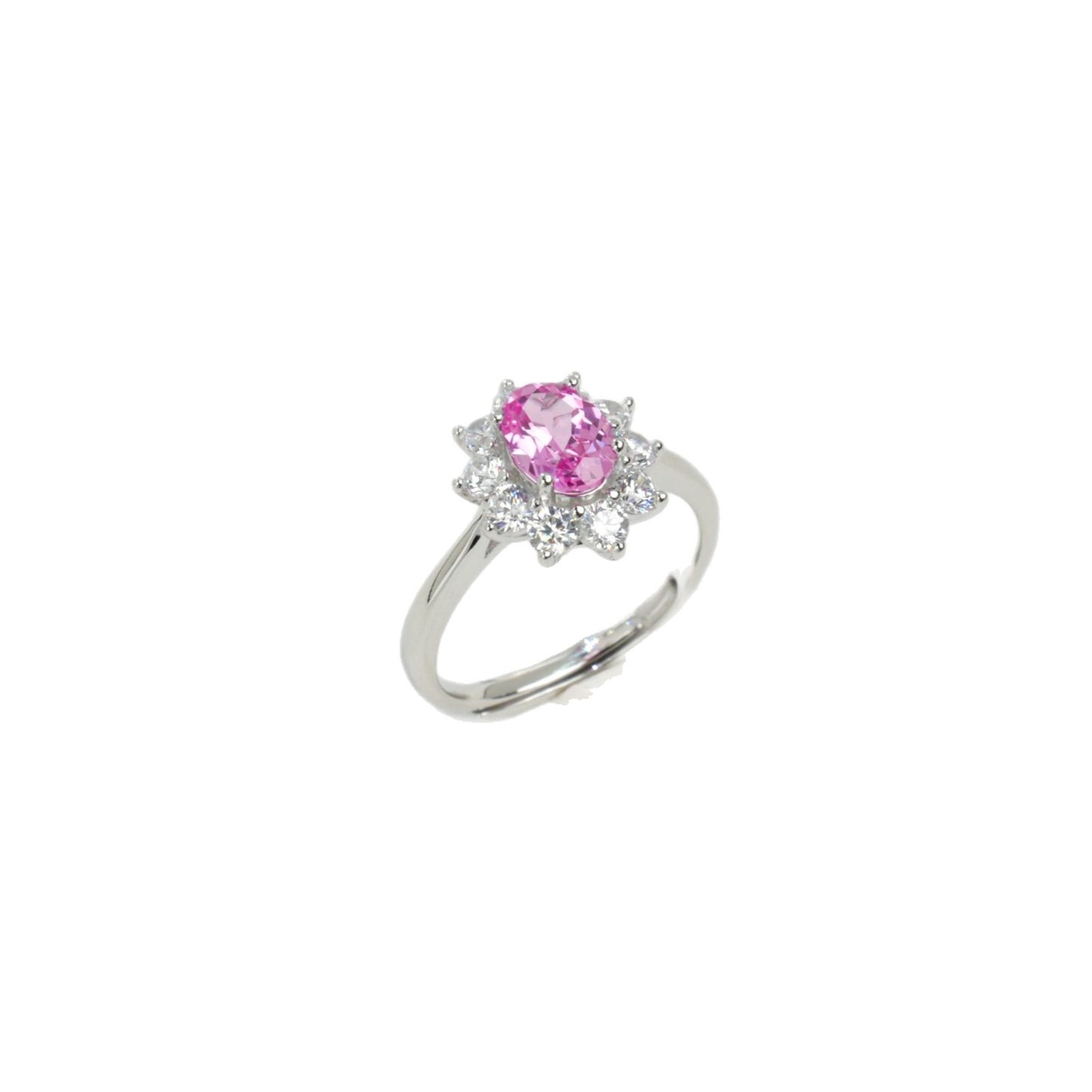 S925 Sterling Silver Lab Pink Diamond Sunflower Halo, Elegant Versatile Ring - Photo 5