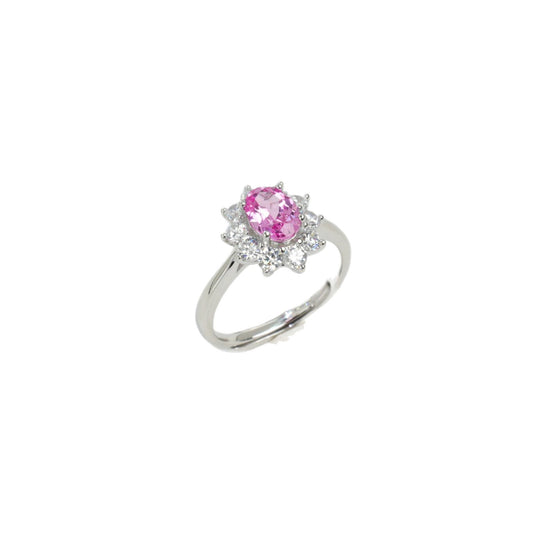 S925 Sterling Silver Lab Pink Diamond Sunflower Halo, Elegant Versatile Ring - Photo 5
