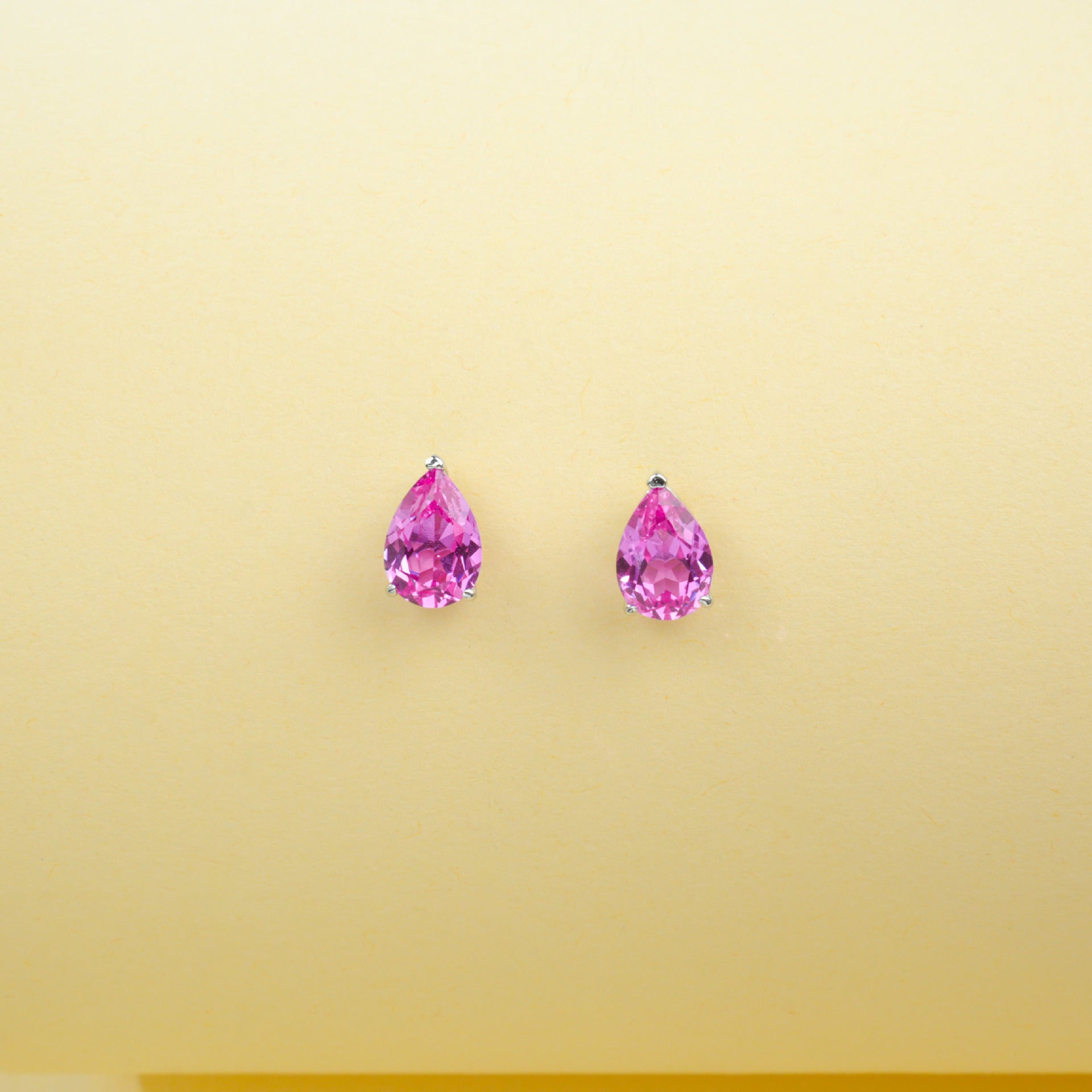 S925 Sterling Silver Lab Padparadscha Teardrop Stud Earrings, Minimalist Designer - Photo 4