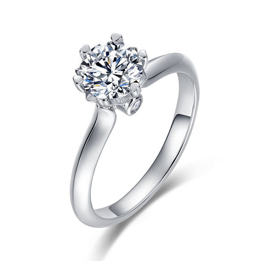 S925 Silver 6-Claw Heart Prong Ring, Small Diamond Band - Photo 5