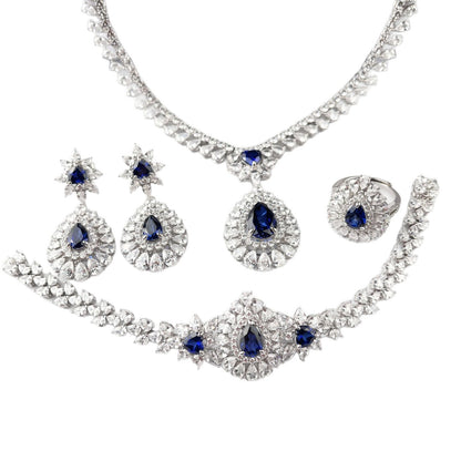 S925 Sterling Silver Lab Sapphire Jewellery Set, Teardrop Set, Wedding for Women - Photo 5