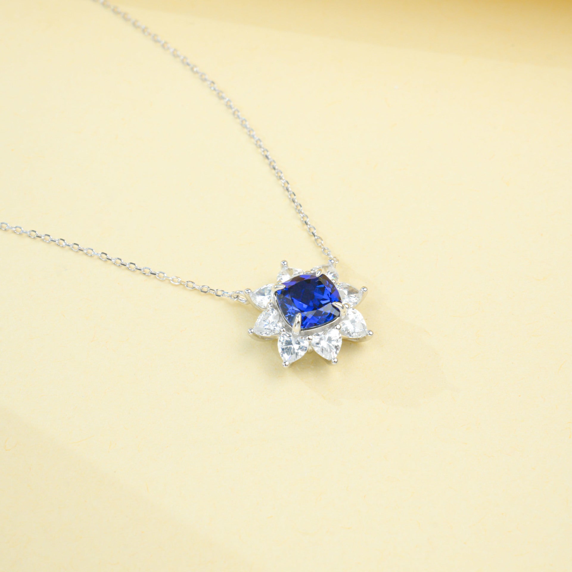S925 Sterling Silver Lab Sapphire Necklace, Delicate Versatile - Photo 4