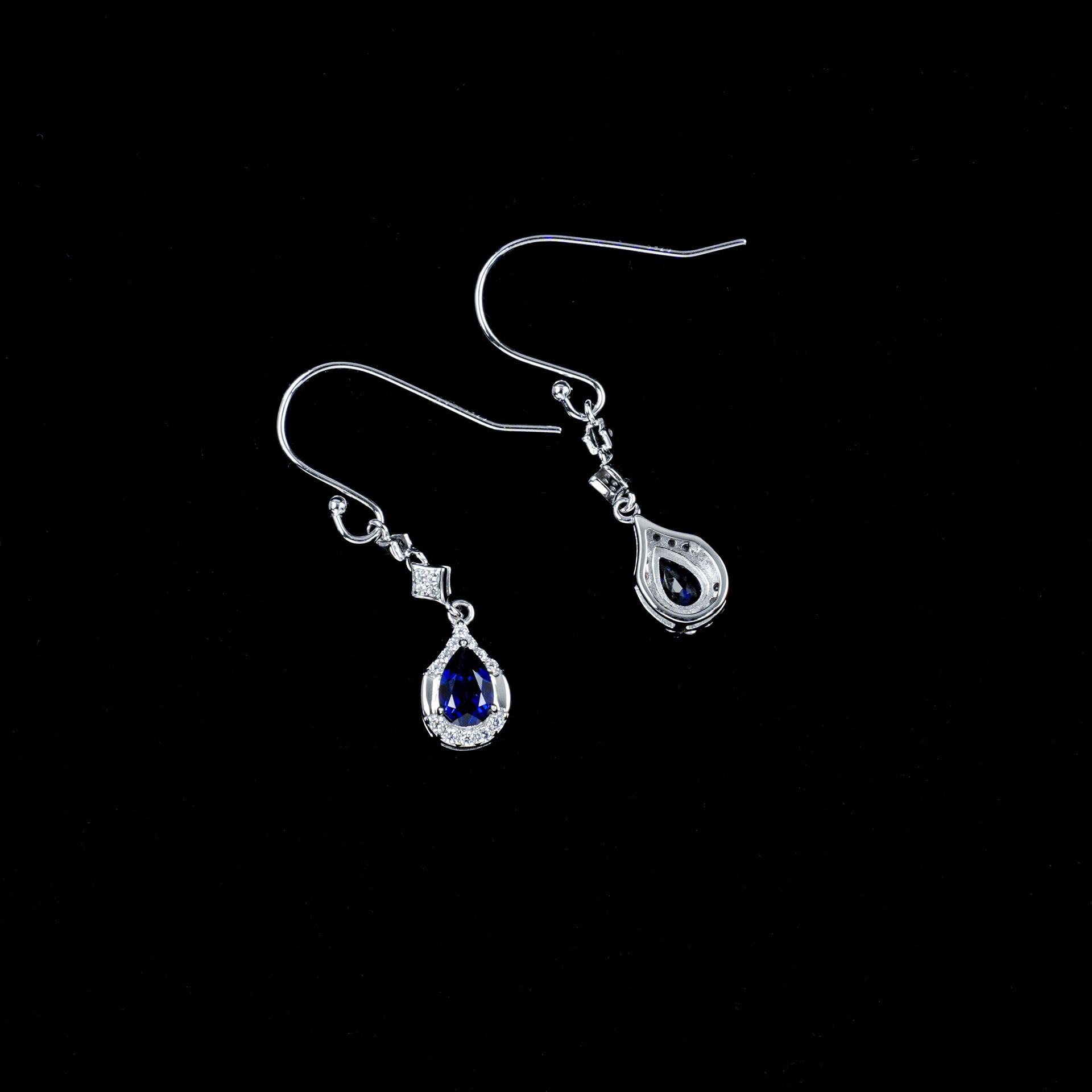 S925 Silver Teardrop coloured Gemstone Diamond Halo Earrings, Date Evening Wedding - Photo 4