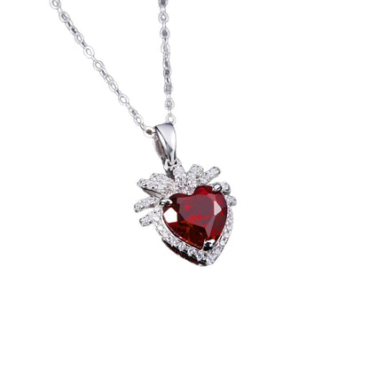 S925 Sterling Silver Fireworks Heart Ruby Pendant Necklace, Sweet-Edgy Design Choker - Photo 5