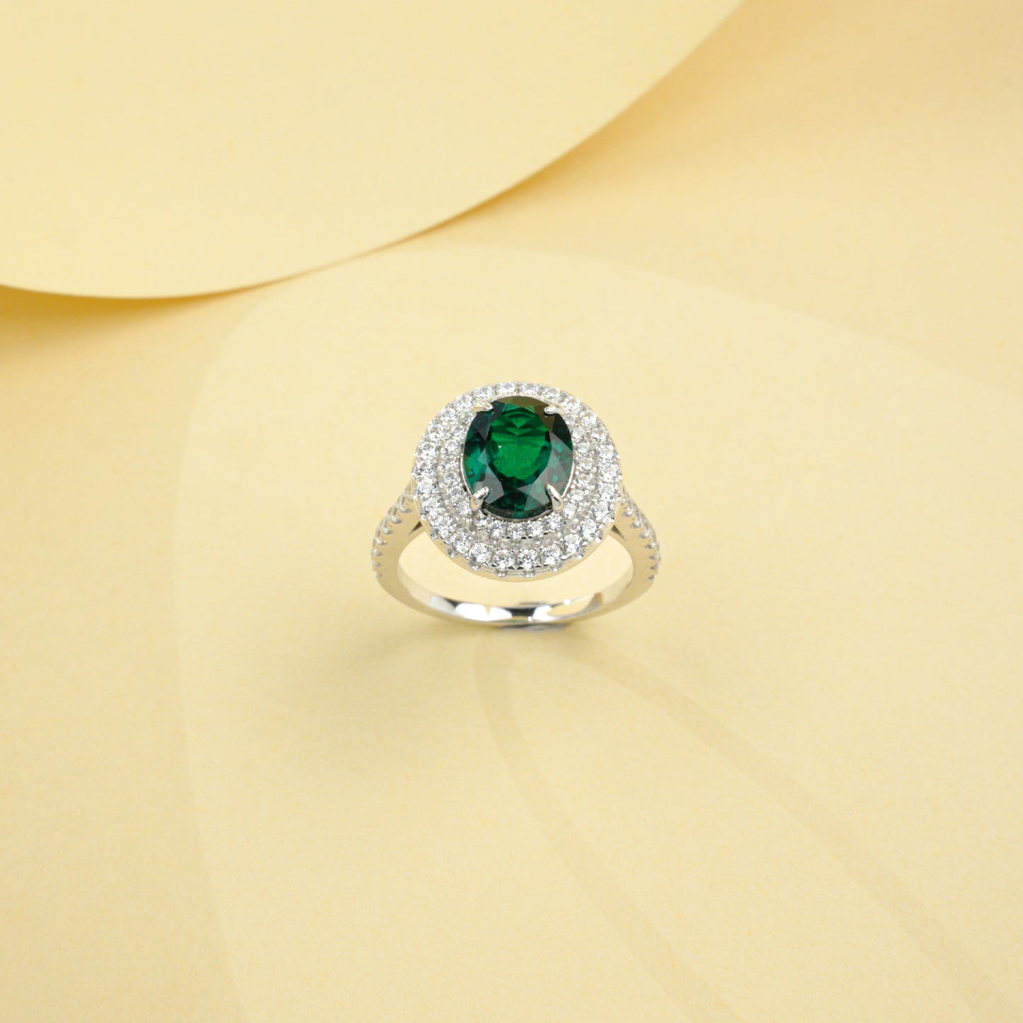 925 Sterling Silver Gold-Plated Lab Emerald Ring for Women, Versatile - Photo 4