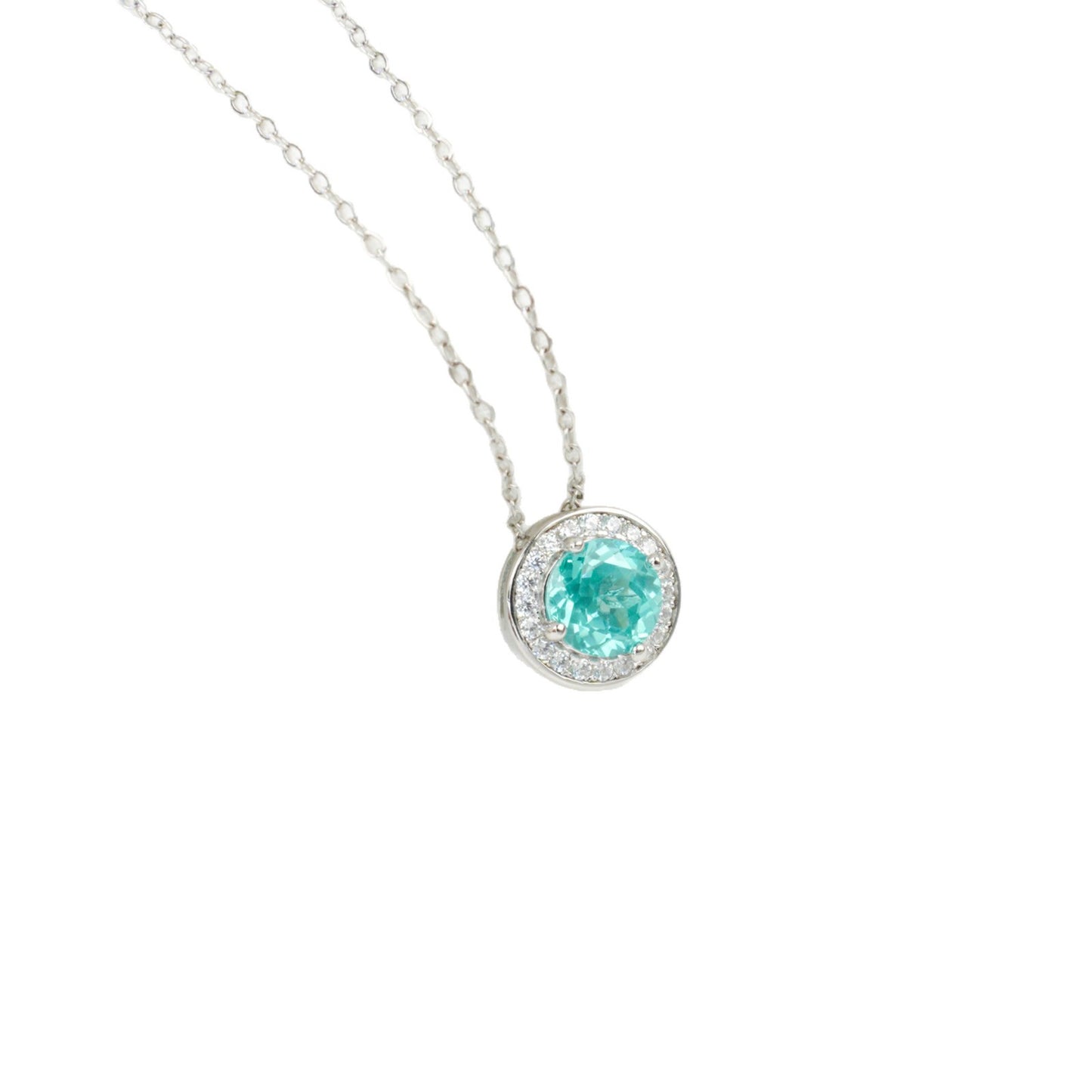 925 Sterling Silver Paraiba Green Garnet Round Pave Choker Necklace, Cool-Tone - Photo 5