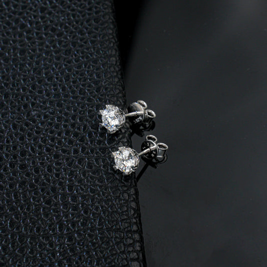 S925 Silver Sunflower Heart Prong Round Stone Stud Earrings, Simple Solitaire Earrings - Photo 3