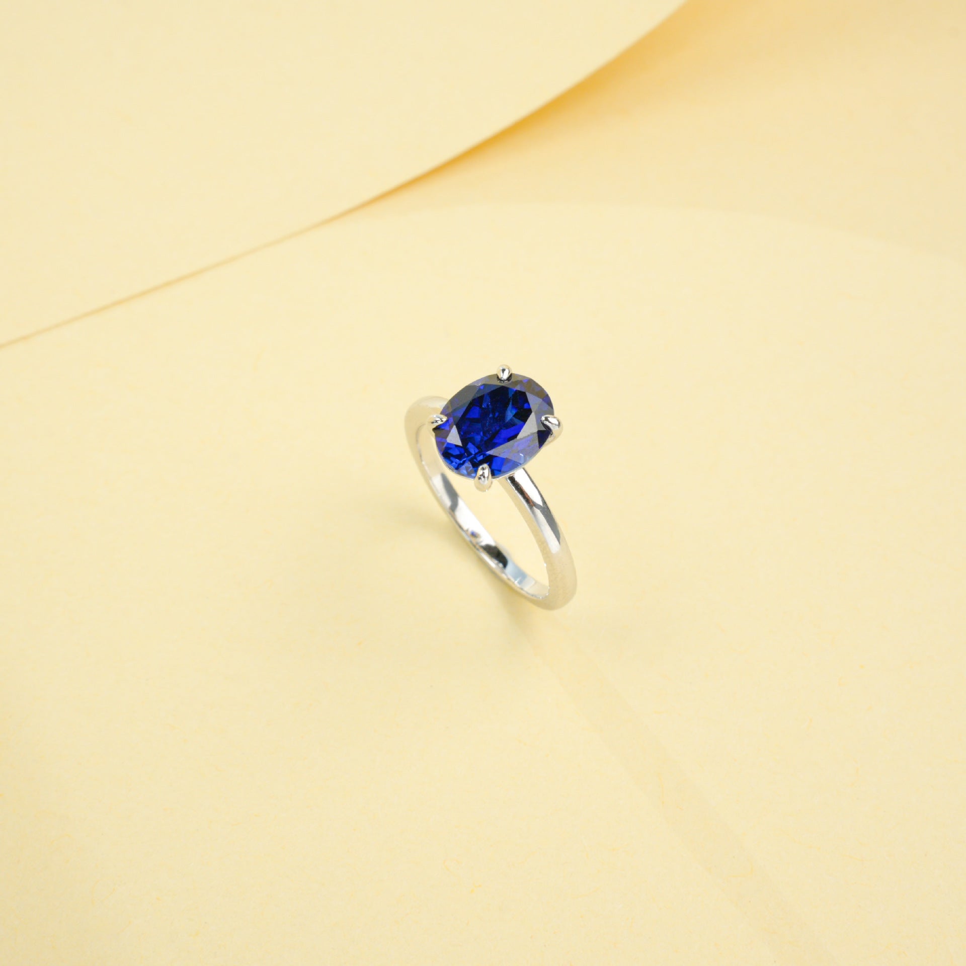 S925 Sterling Silver Oval Lab Sapphire Ring for Women, Minimalist - Photo 2