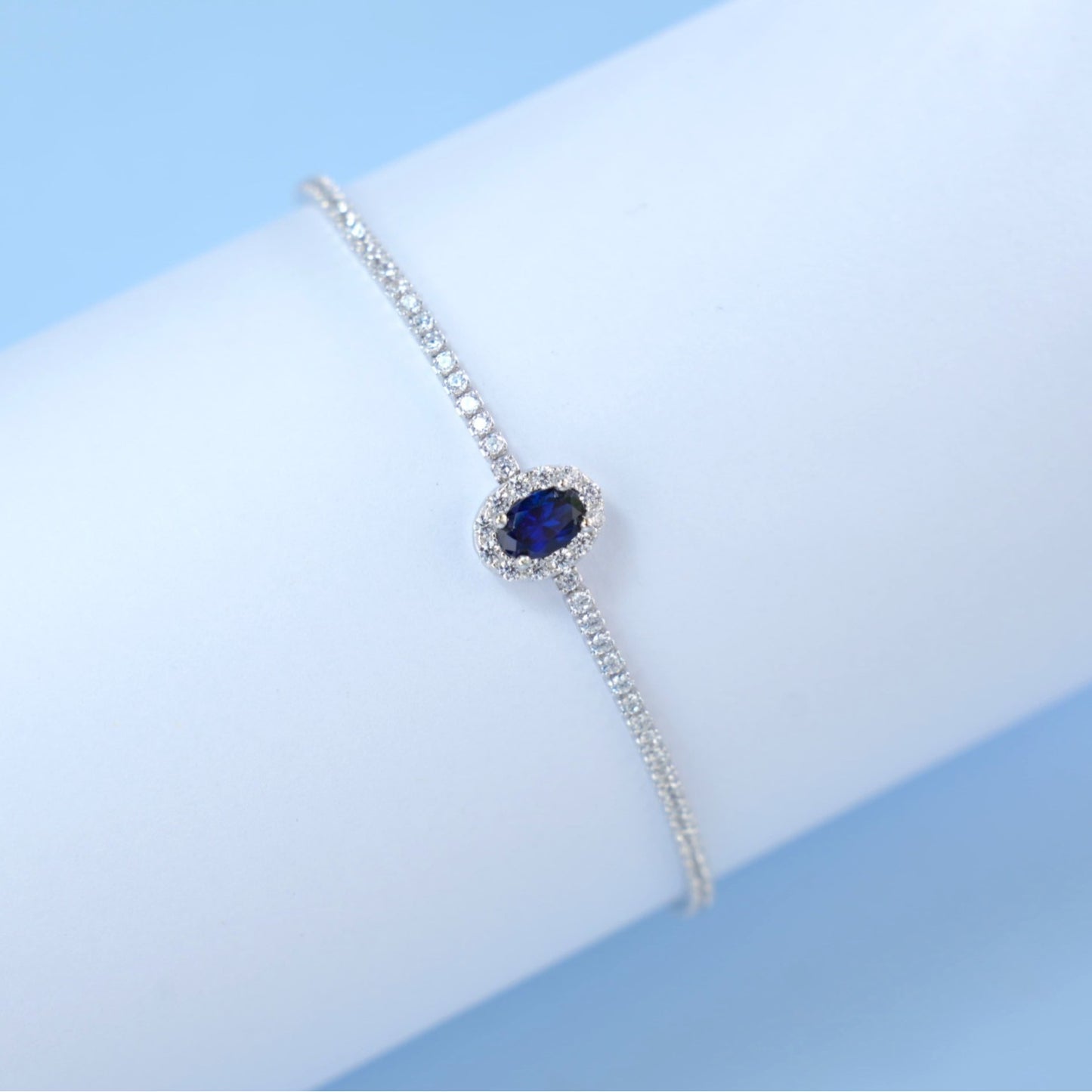 925 Sterling Silver Lab coloured Gemstone Oval Bracelet, Simple Versatile Premium - Photo 5