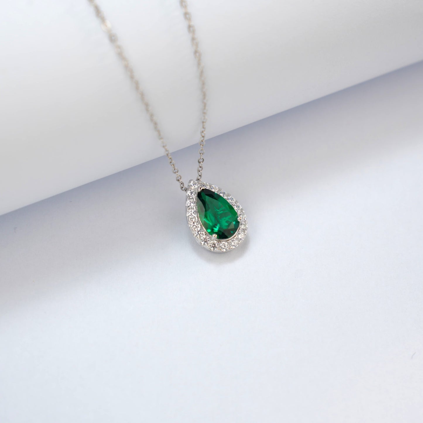 925 Sterling Silver Lab Emerald Teardrop Vintage Pendant Necklace, Stackable for Women - Photo 3