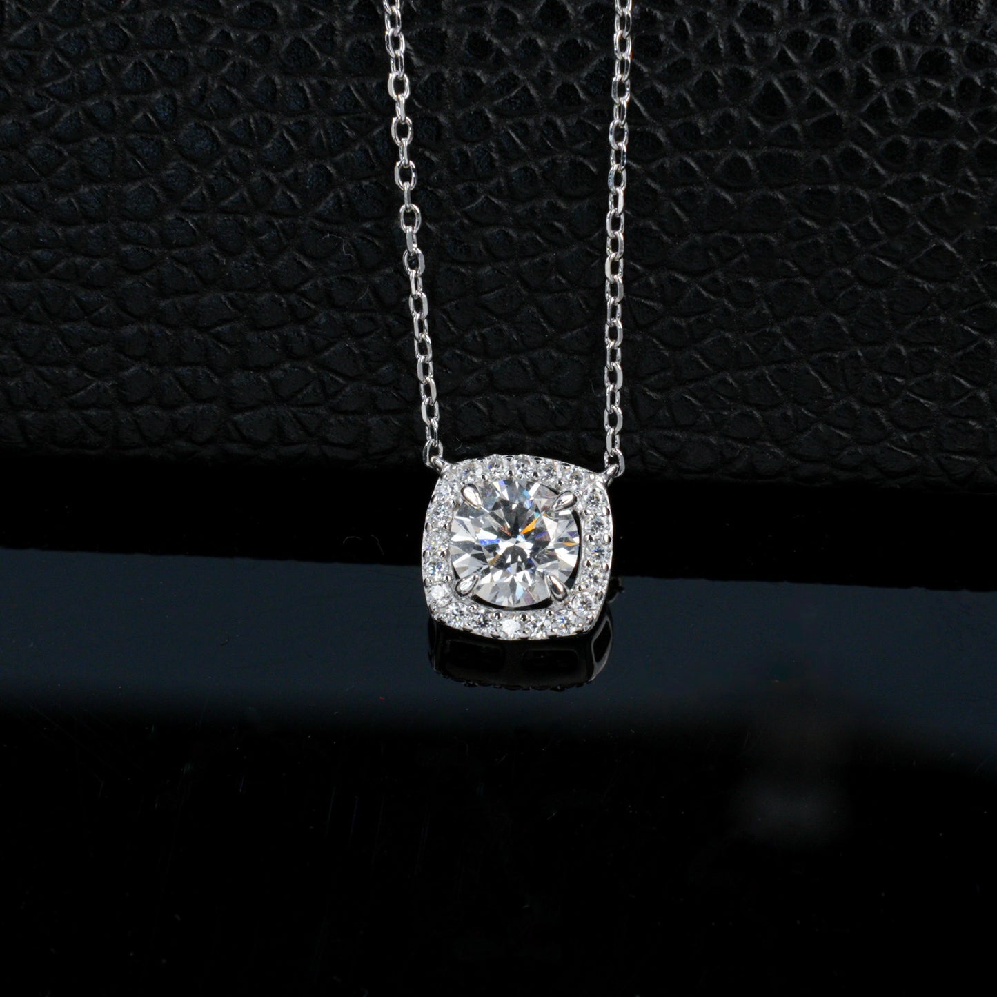 S925 Silver Cushion Square Halo Necklace, Simple Pendant Birthday - Photo 2
