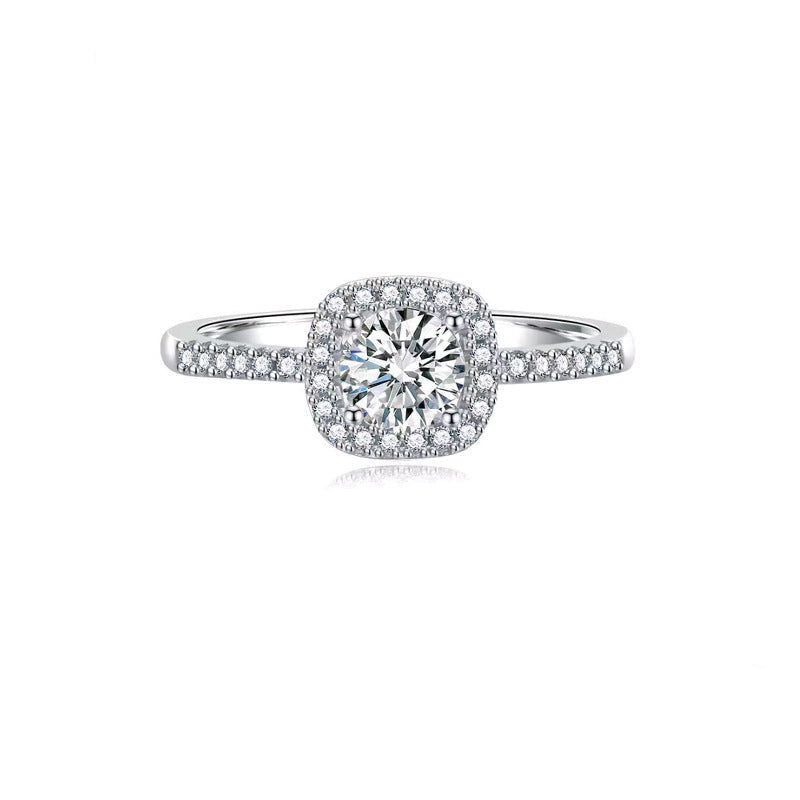 925 Sterling Silver Lab Diamond Square Halo Ring, Engagement Valentine Gift - Photo 1