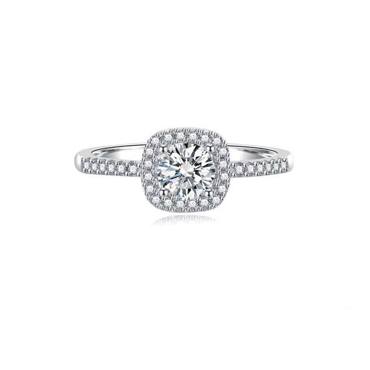 925 Sterling Silver Lab Diamond Square Halo Ring, Engagement Valentine Gift - Photo 1