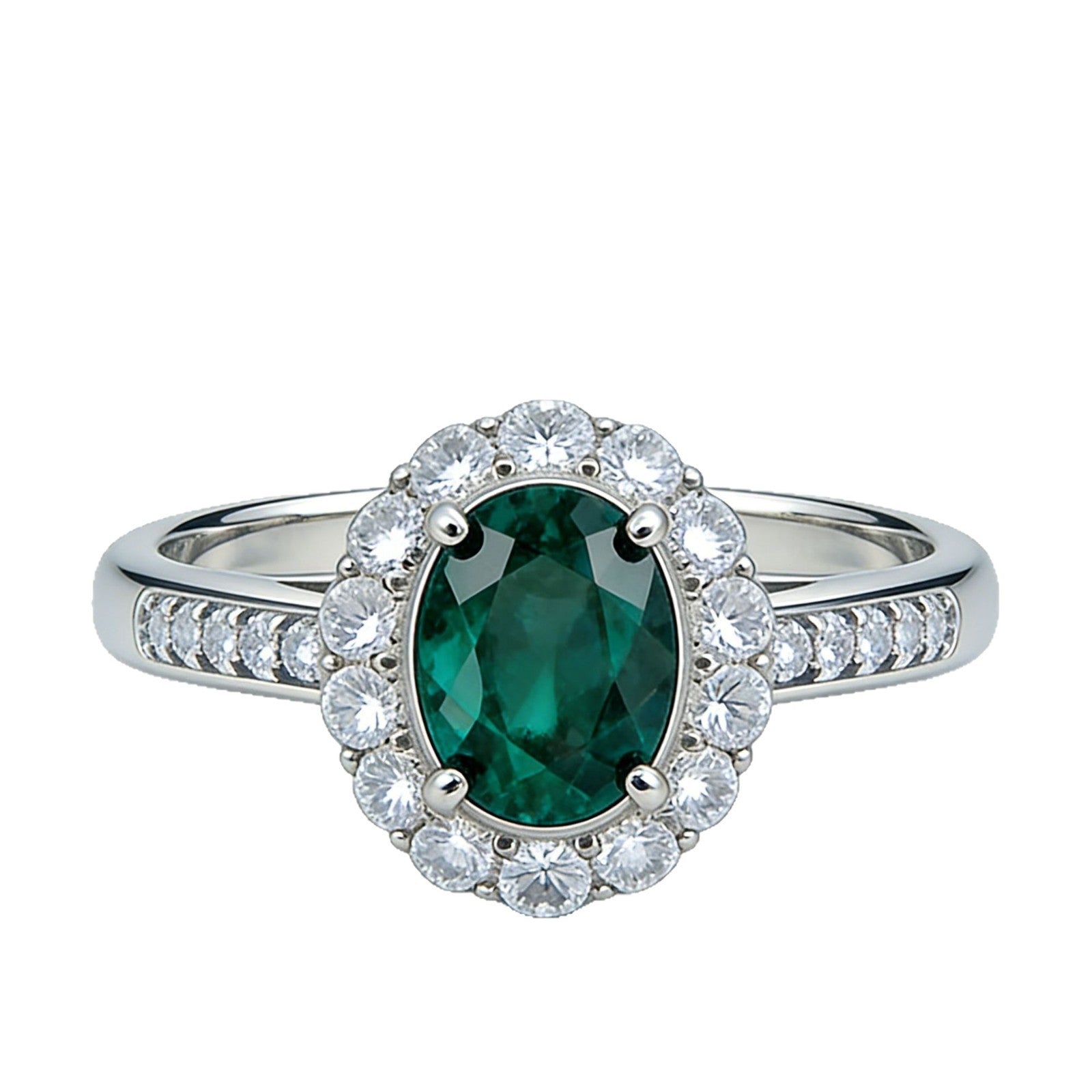 925 Sterling Silver Lab Emerald Classic Halo Ring, for Women - Photo 5