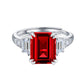 S925 Sterling Silver Lab Pigeon Blood Ruby Emerald-Cut Ring, Premium for Women - Photo 5