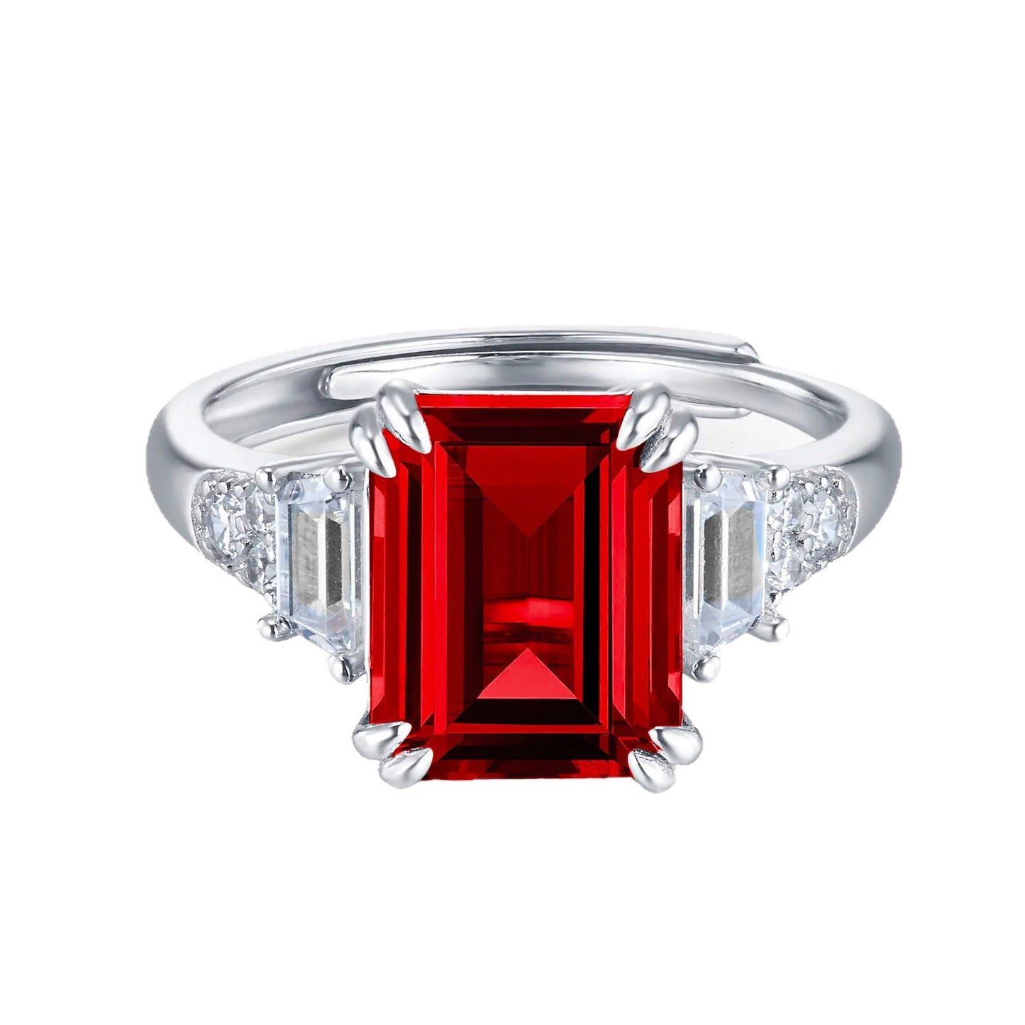 S925 Sterling Silver Lab Pigeon Blood Ruby Emerald-Cut Ring, Premium for Women - Photo 5
