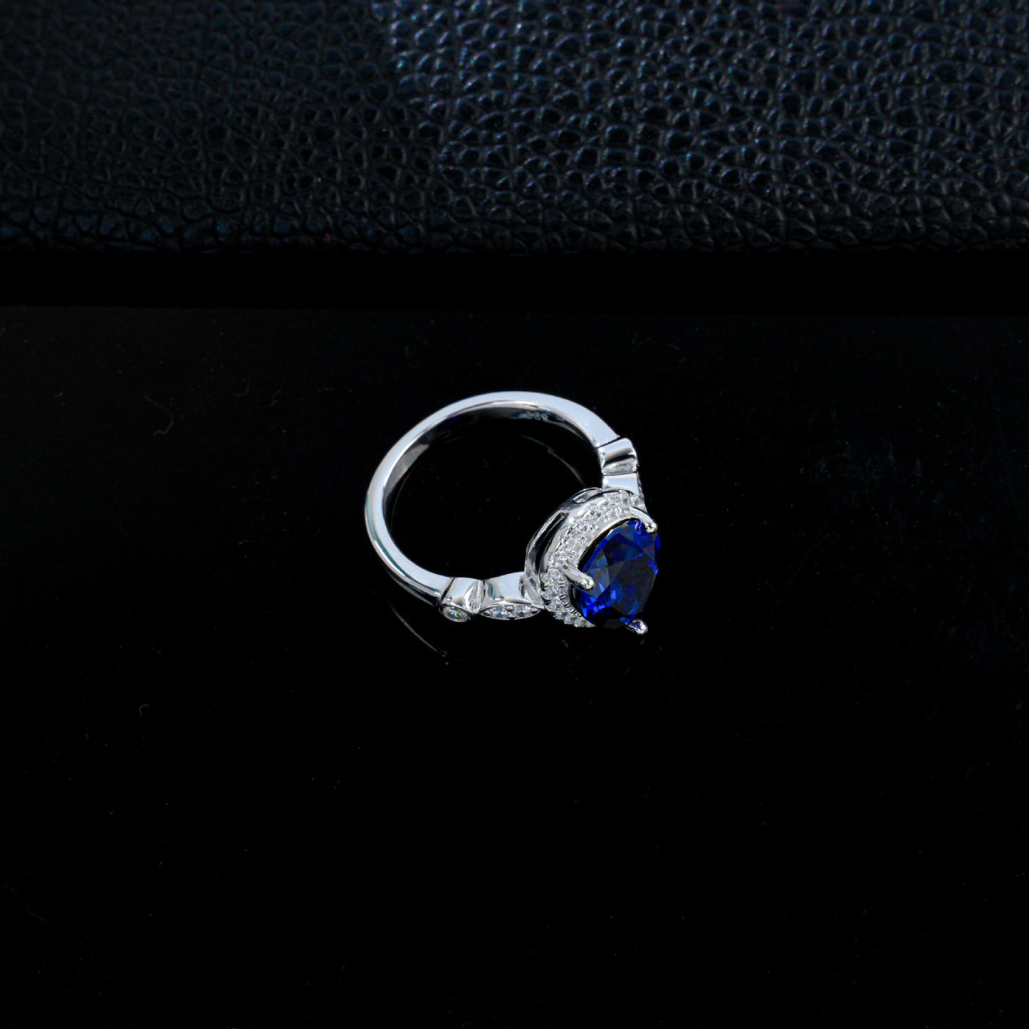 Teardrop Royal Blue Sapphire Ring 925 Silver Diamond Design, Premium Proposal Engagement - Photo 4