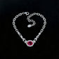 S925 Silver Oval Lab Ruby Bracelet, Full Diamond Halo - Photo 3