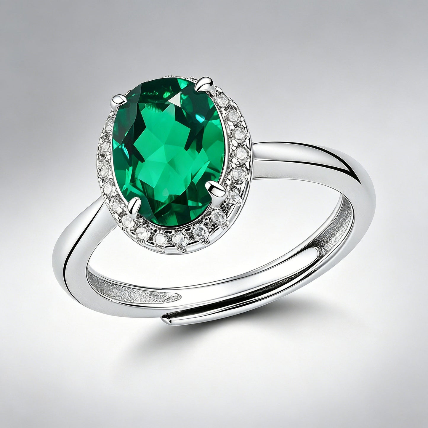 S925 Sterling Silver Lab Emerald Adjustable Ring, Premium Gift Stock - Photo 3