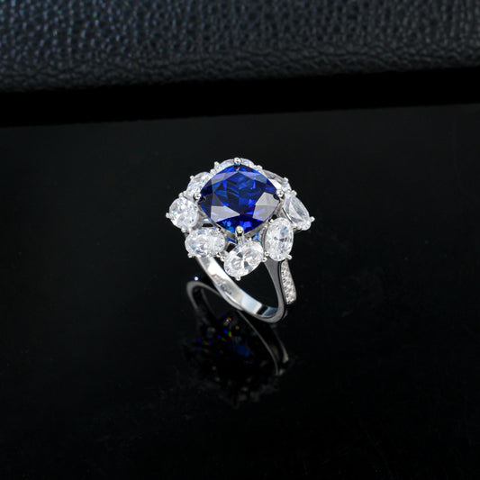S925 Silver Lab Sapphire Sunflower Ring, Ring Anniversary Gift - Photo 3