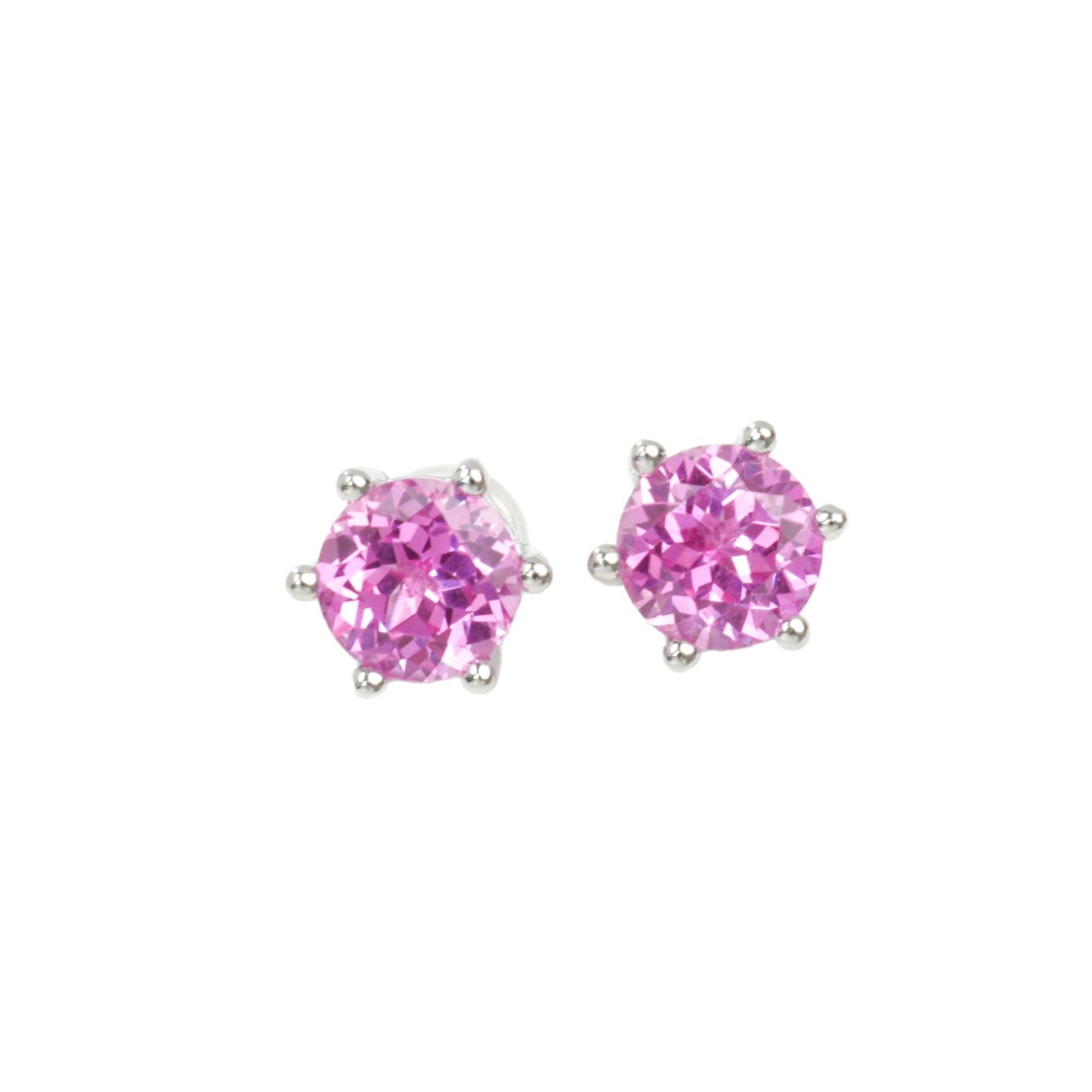 S925 Sterling Silver 6-Claw Lab Padparadscha Earrings, Girly Pink Gemstone - Photo 5