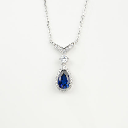 S925 Sterling Silver Lab Sapphire Teardrop Choker Necklace, Designer - Photo 5