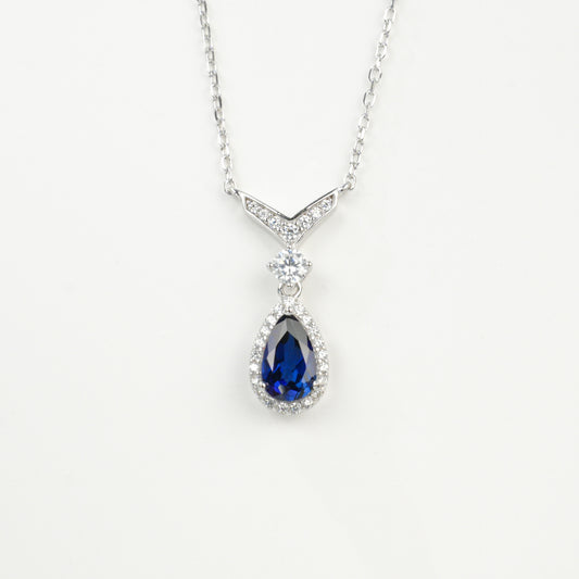 S925 Sterling Silver Lab Sapphire Teardrop Choker Necklace, Designer - Photo 5