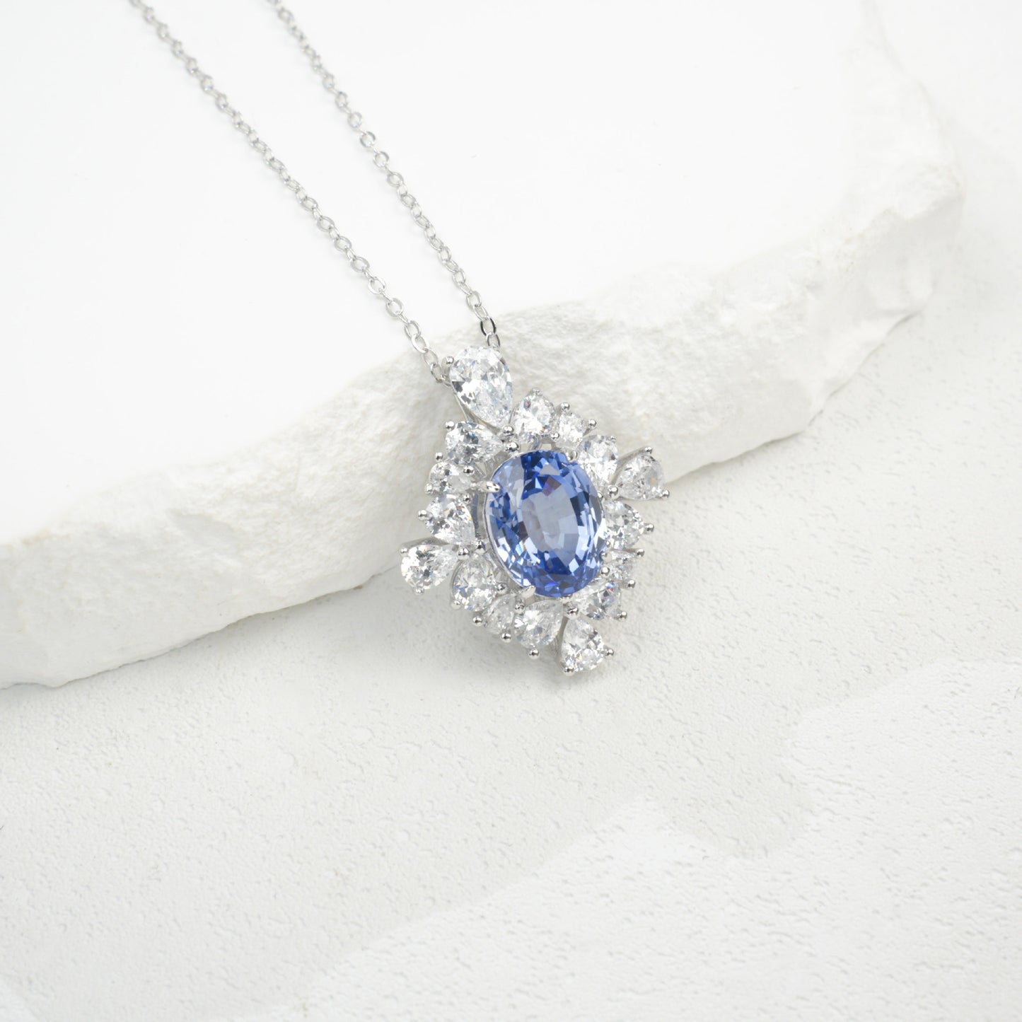 S925 Sterling Silver Lab Sapphire Necklace for Women, Minimalist Versatile Premium - Photo 6