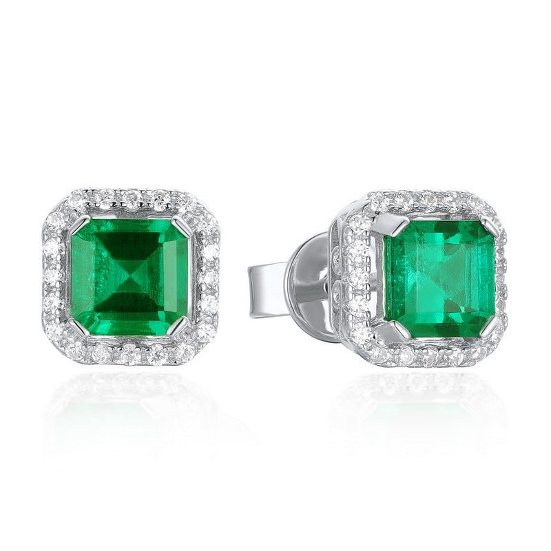 S925 Sterling Silver Emerald Stud Earrings, Vintage Unique Versatile - Photo 5