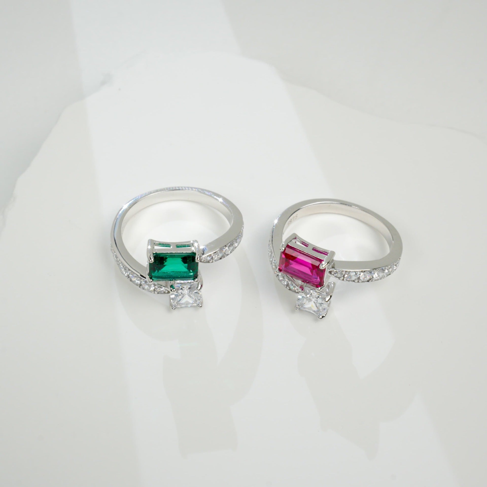 925 Sterling Silver Lab Ruby Emerald-Cut Ring - Photo 7