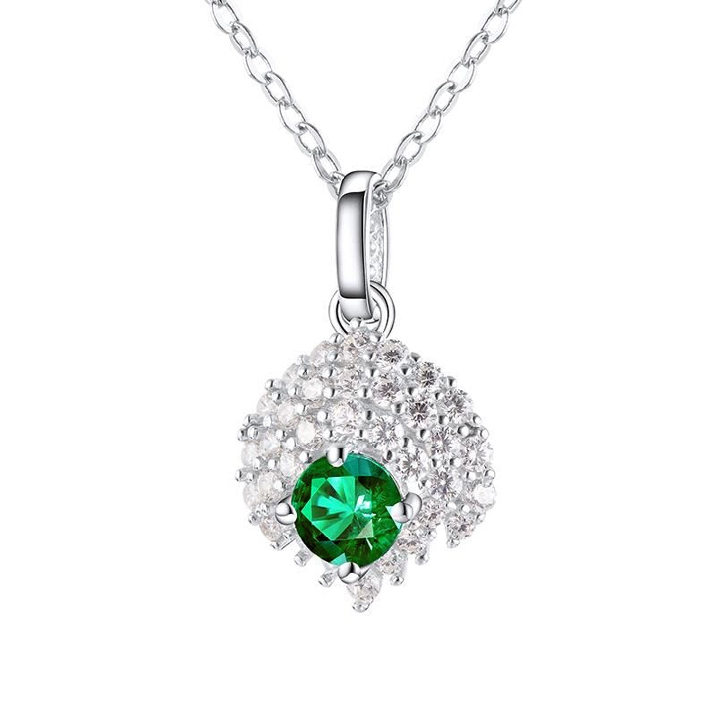 925 Sterling Silver 18K Gold-Plated Lab Emerald Pendant Necklace for Women, Elegant - Photo 5