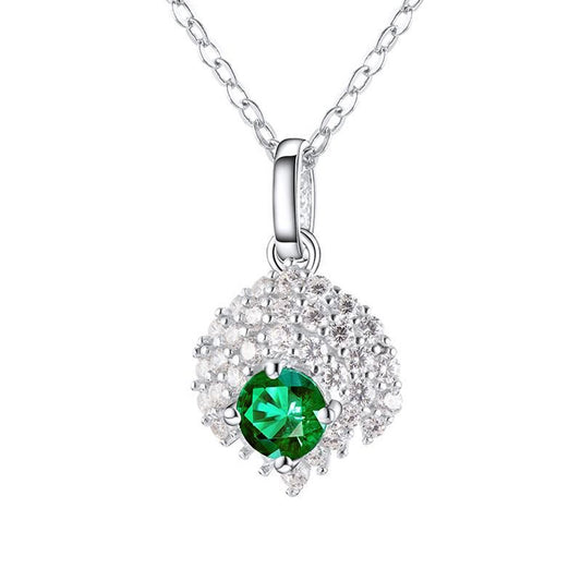 925 Sterling Silver 18K Gold-Plated Lab Emerald Pendant Necklace for Women, Elegant - Photo 5