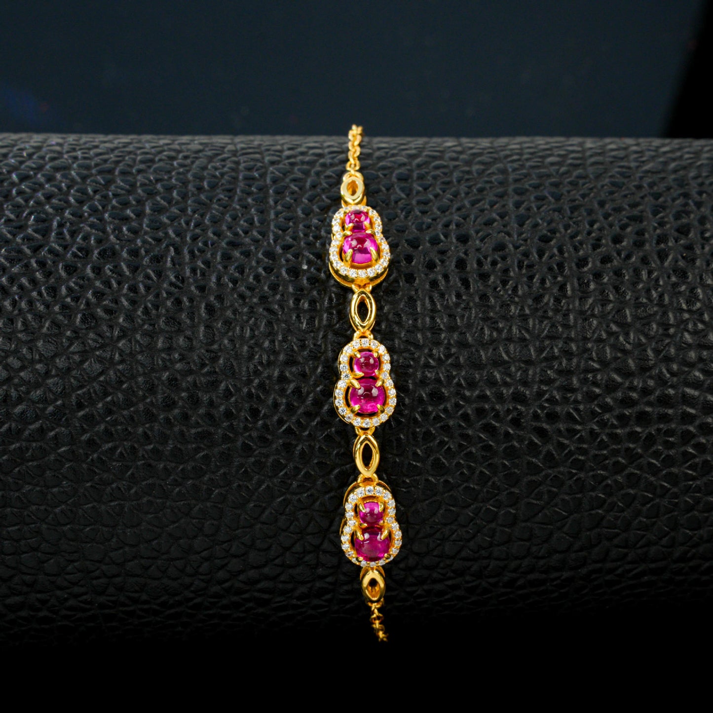S925 Sterling Silver Lab Pigeon Blood Ruby Gourd Enamel Sparkly Bracelet, Versatile - Photo 5