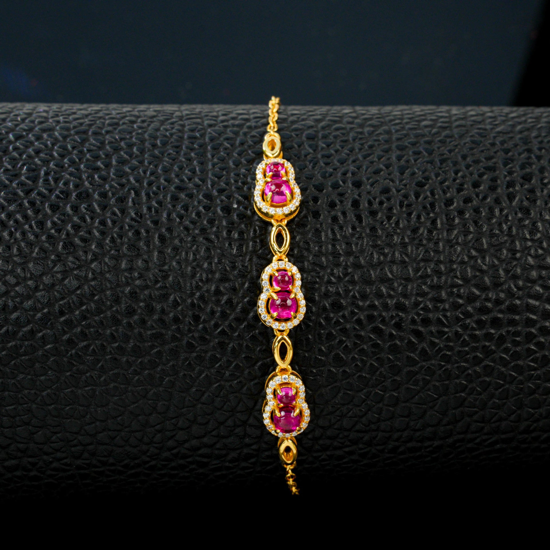 S925 Sterling Silver Lab Pigeon Blood Ruby Gourd Enamel Sparkly Bracelet, Versatile - Photo 5