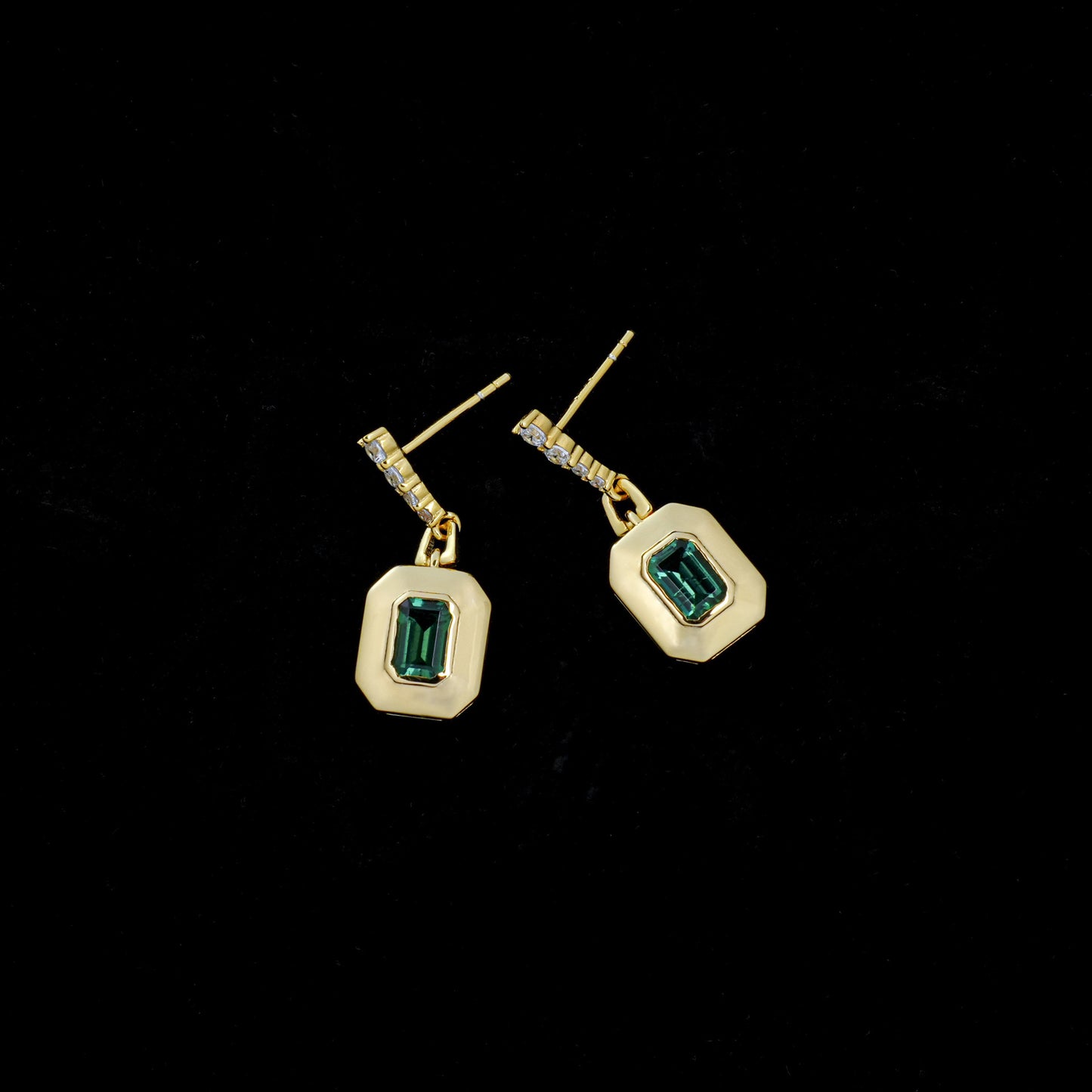 S925 Silver Rectangle Tag Lab Emerald Simple Geometric Diamond Drop Earrings, Women's - Photo 2