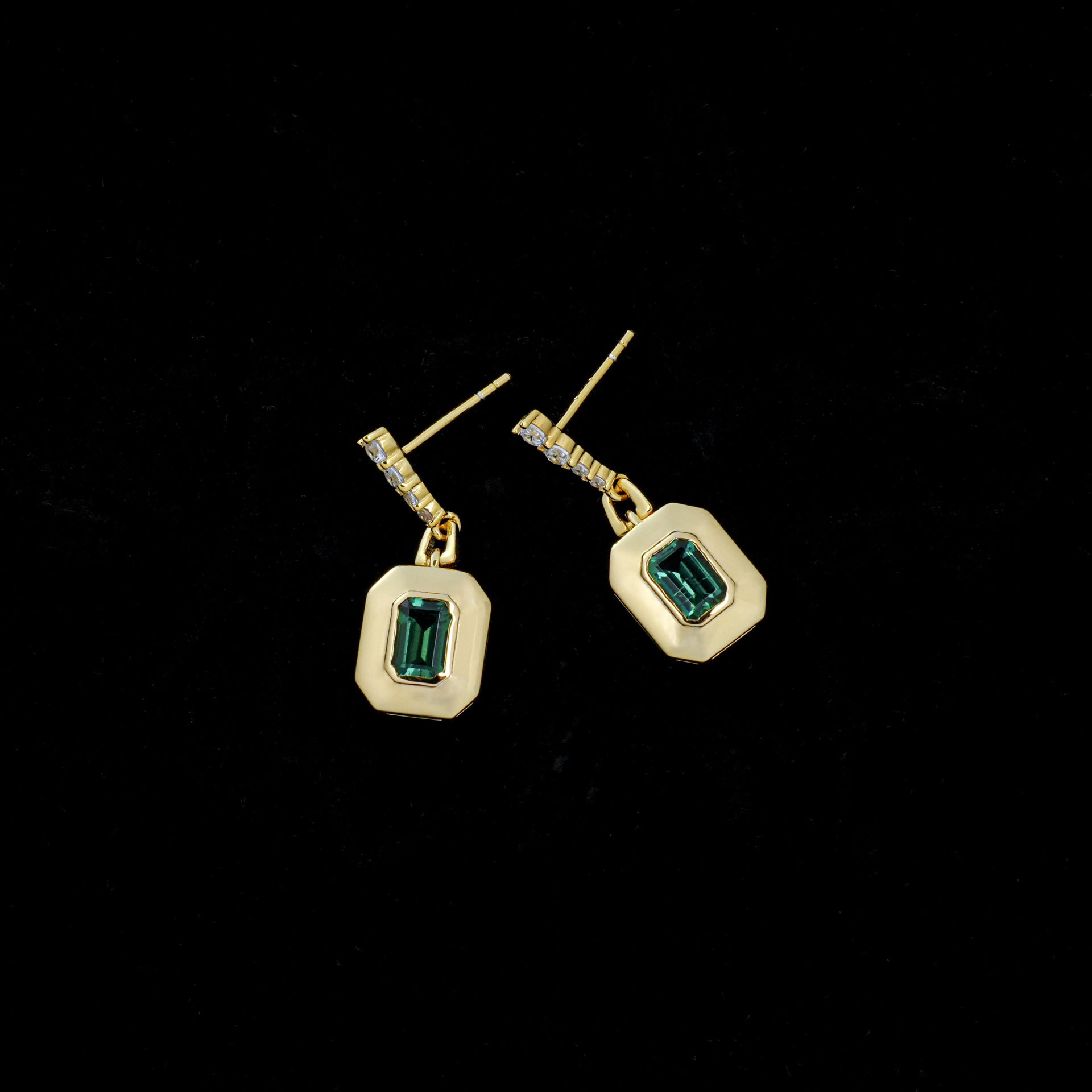 S925 Silver Rectangle Tag Lab Emerald Simple Geometric Diamond Drop Earrings, Women's - Photo 2
