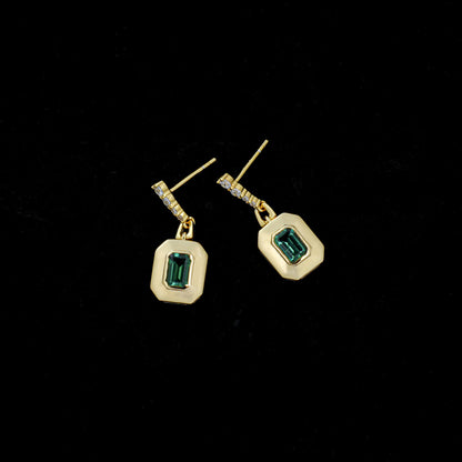 S925 Silver Rectangle Tag Lab Emerald Simple Geometric Diamond Drop Earrings, Women's - Photo 2