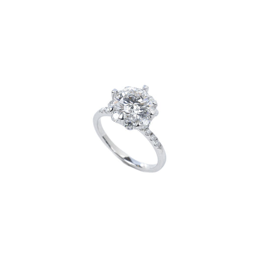 S925 Silver Lab Diamond Snowflake Halo Ring, Full Diamond Ring - Photo 5