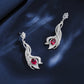 S925 Sterling Silver Lab Pigeon Blood Ruby Phoenix-Tail Pave Long Earrings, for Women - Photo 3