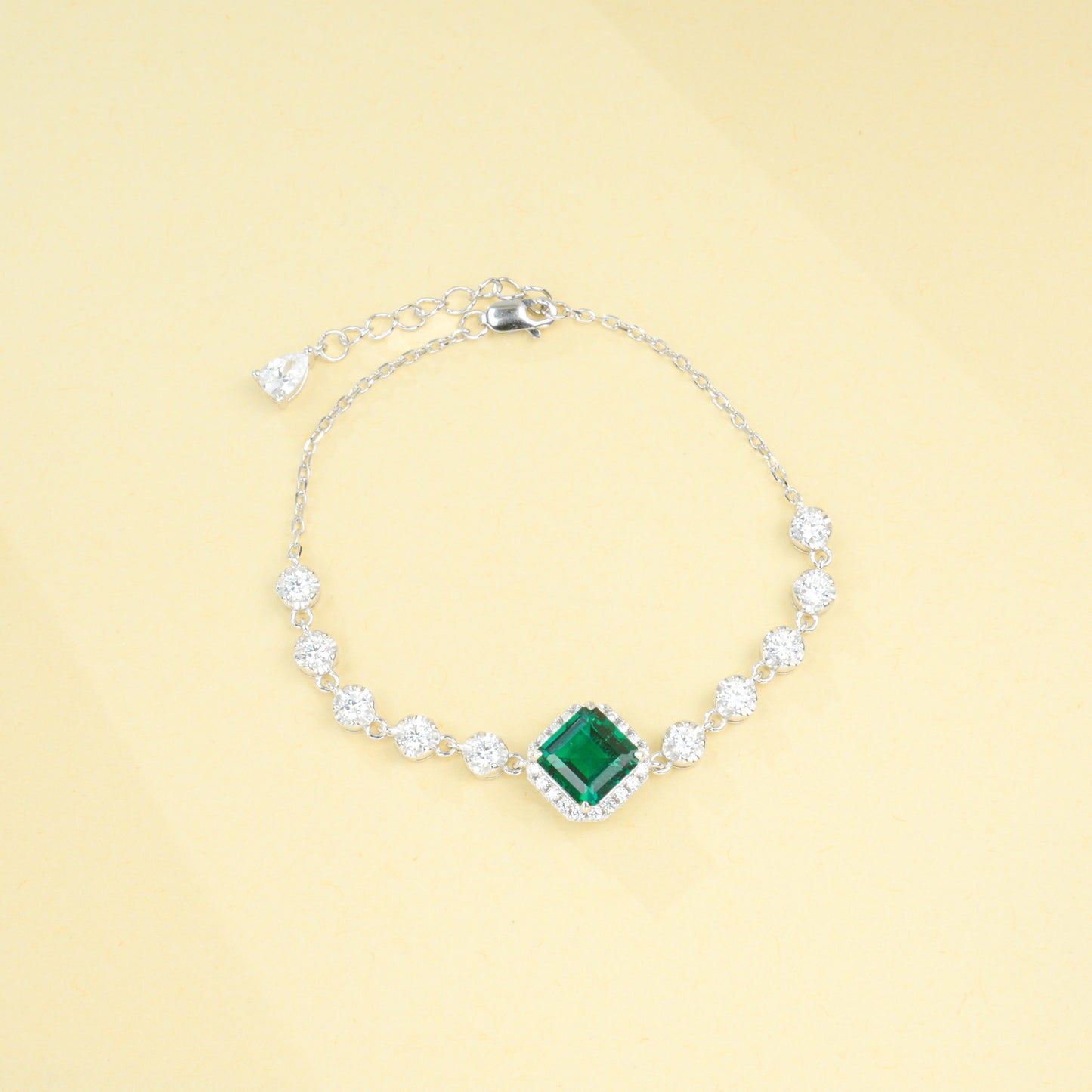 S925 Sterling Silver Lab Emerald Pave Bracelet, Vintage - Photo 4
