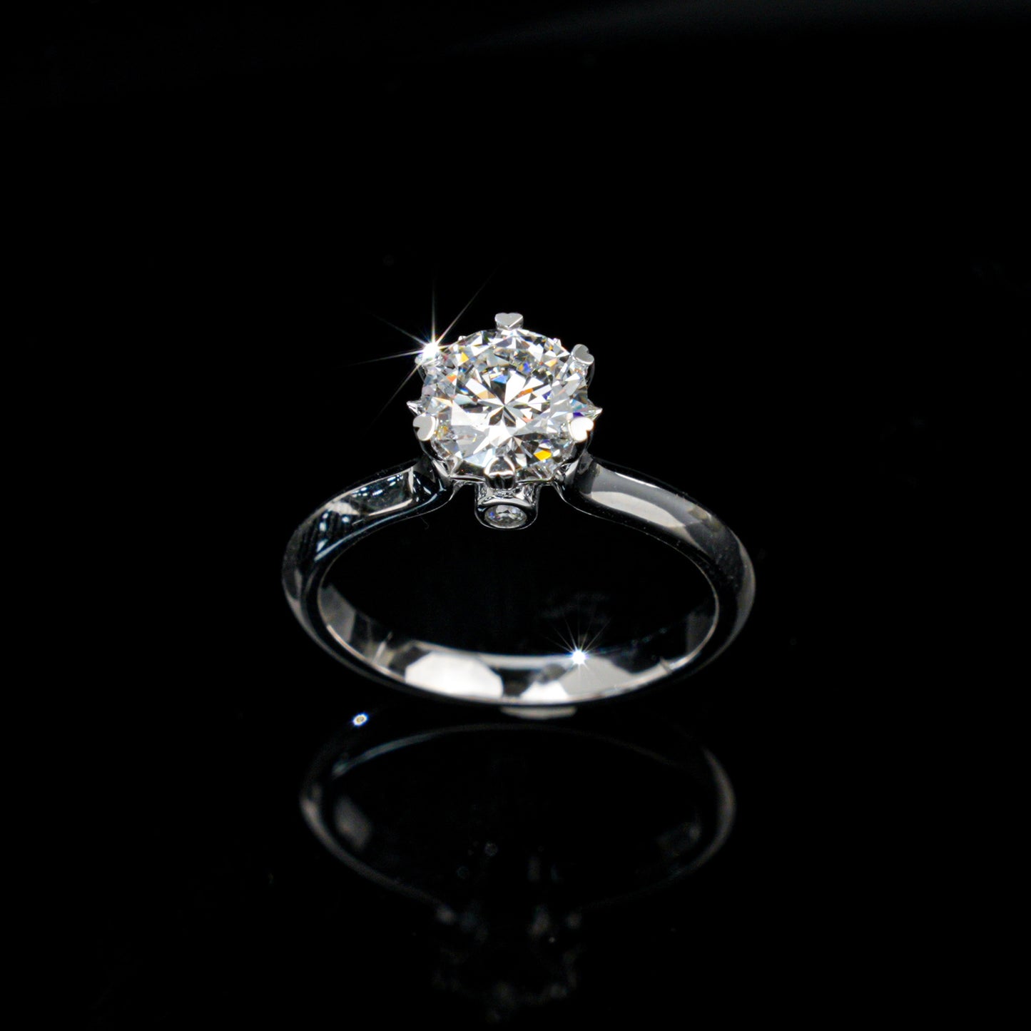 S925 Silver 6-Claw Heart Prong Ring, Small Diamond Band - Photo 2