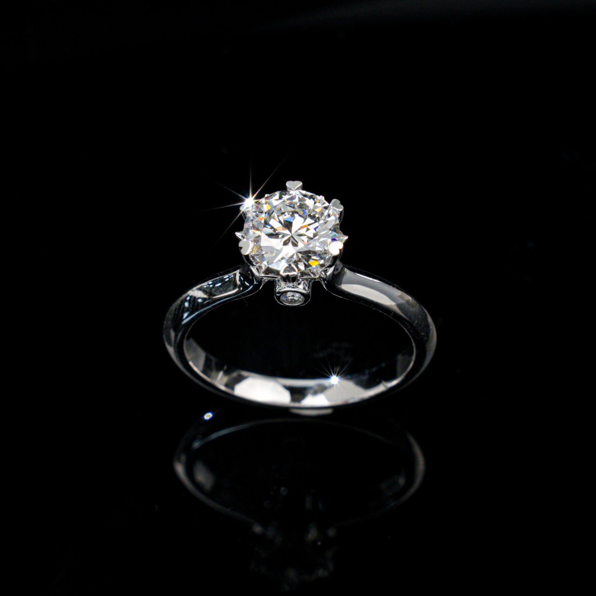S925 Silver 6-Claw Heart Prong Ring, Small Diamond Band - Photo 2