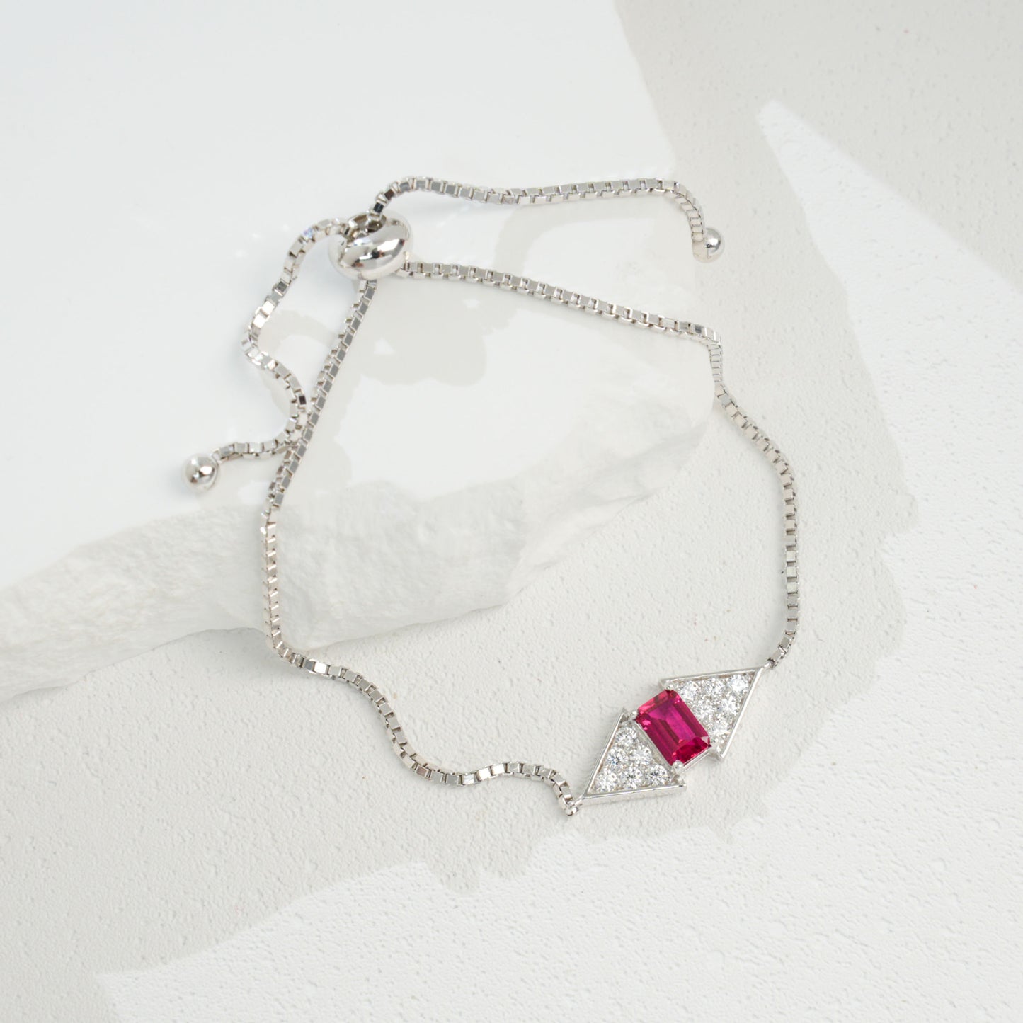S925 Sterling Silver Lab Ruby Bracelet for Women, Premium Adjustable - Photo 2