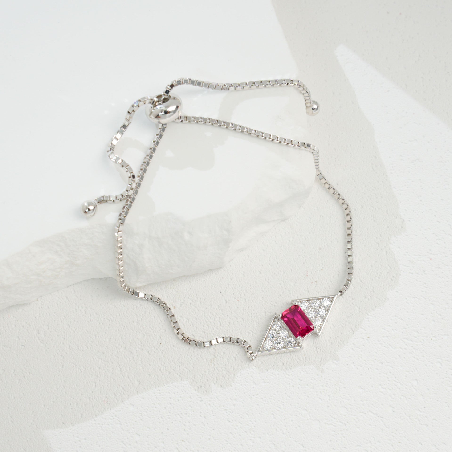 S925 Sterling Silver Lab Ruby Bracelet for Women, Premium Adjustable - Photo 2